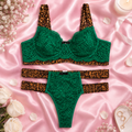 Leopard Lace Lingerie Set with Push Up Bra and Cut Out Panties